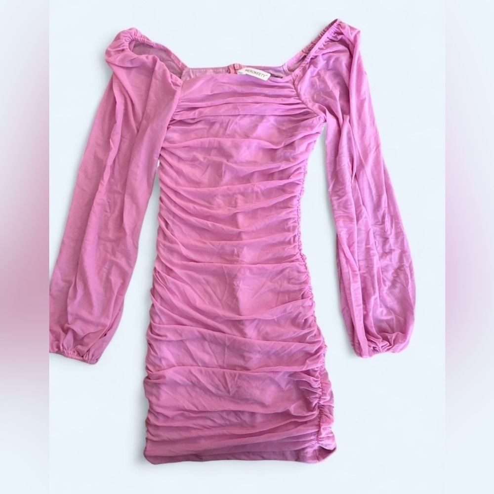Merokeety Pink Ruched Bodycon Dress | Square Neck | Size S | NWT